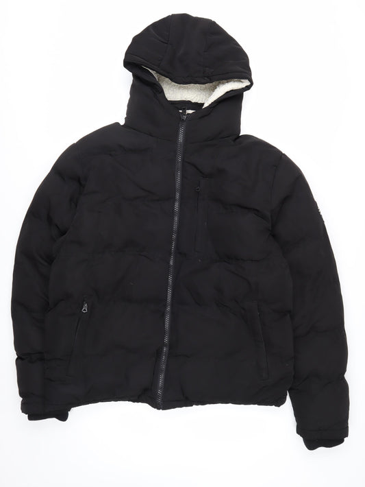 SoulCal & Co Men's Black Hooded Puffer Jacket L Winter Warm Casual
