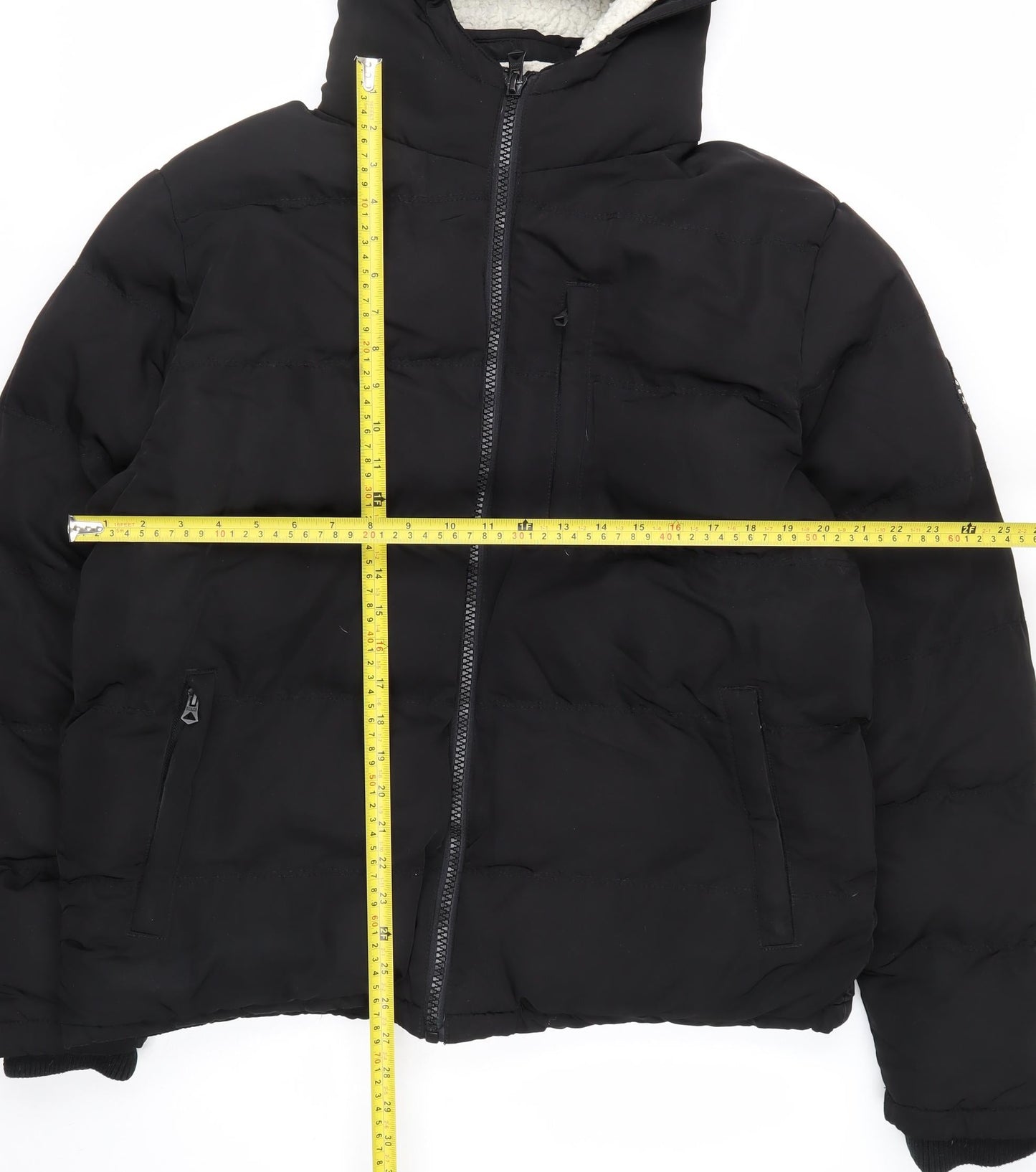 SoulCal & Co Men's Black Hooded Puffer Jacket L Winter Warm Casual