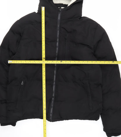 SoulCal & Co Men's Black Hooded Puffer Jacket L Winter Warm Casual