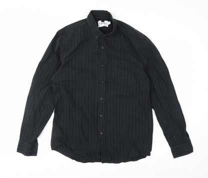 Topman Men's Black Striped Long Sleeve Button-Up Shirt Size M