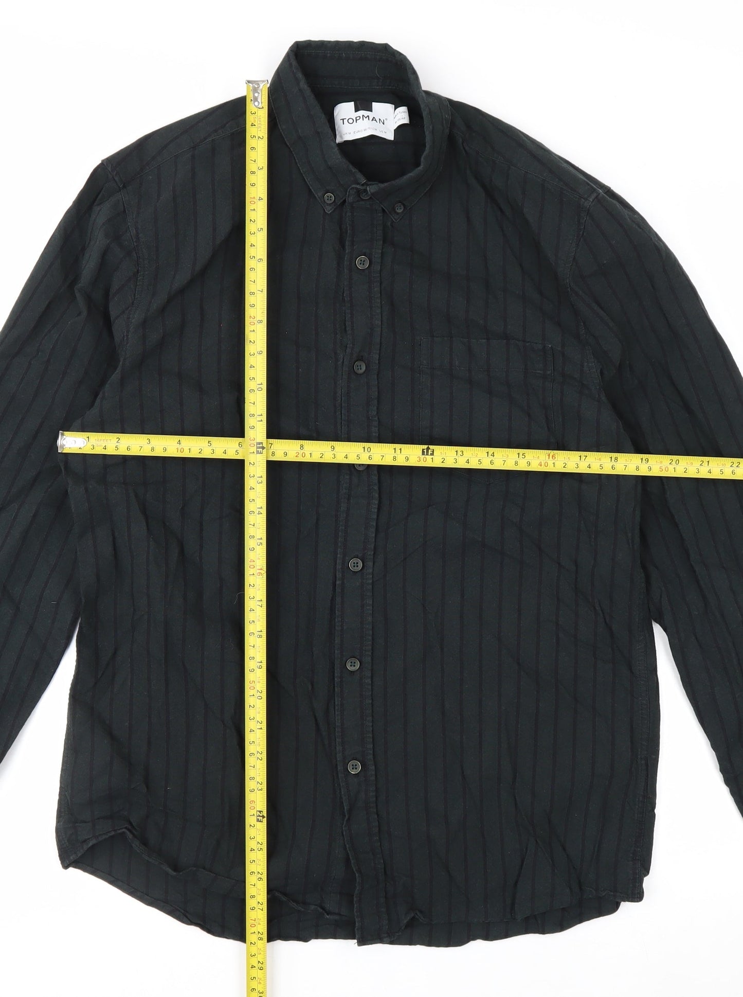 Topman Men's Black Striped Long Sleeve Button-Up Shirt Size M
