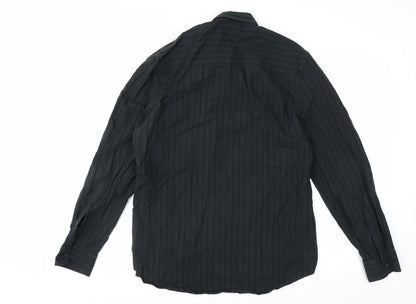 Topman Men's Black Striped Long Sleeve Button-Up Shirt Size M