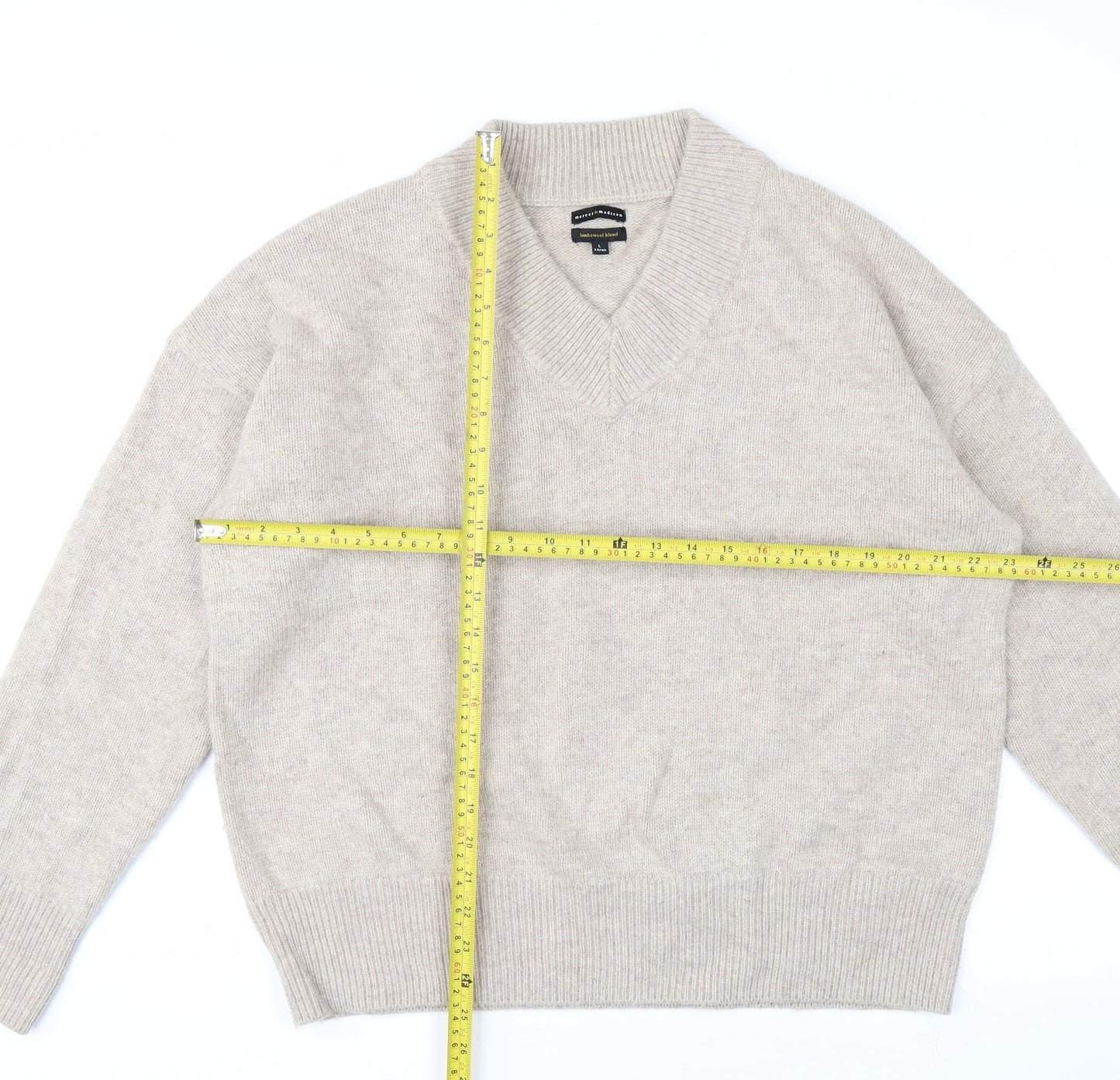 Mercer & Madison Men’s Beige Wool Blend V-Neck Jumper Size L