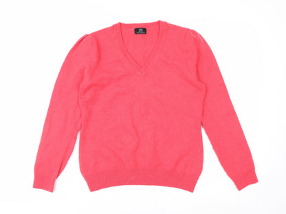 F&F Women's Pink V-Neck 100% Cashmere Jumper Size 14