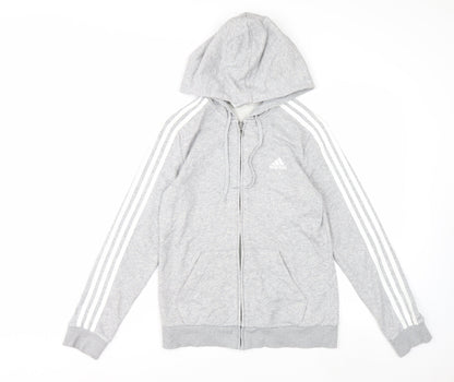 Adidas Women Grey Full Zip Hoodie Size S Soft Fleece Casual