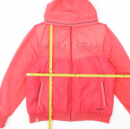 Billcee Women's Pink Hooded Bomber Jacket Size S Casual Full Zip