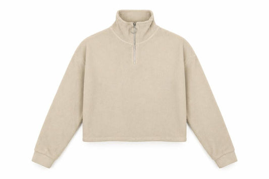 Brave Soul Women's Beige Fleece 1/4 Zip Pullover Sweatshirt M