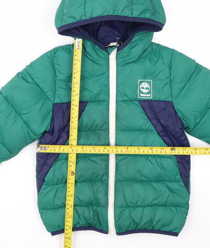 Timberland Boys Green Colourblock Hooded Puffer Jacket 6 Years