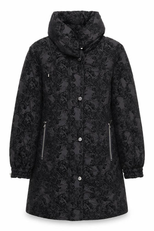 Klass Women’s Black Lace Long Puffer Coat Size M Winter Jacket