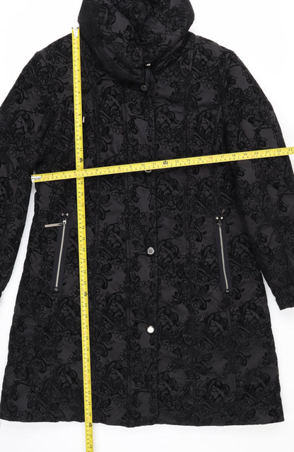 Klass Women’s Black Lace Long Puffer Coat Size M Winter Jacket