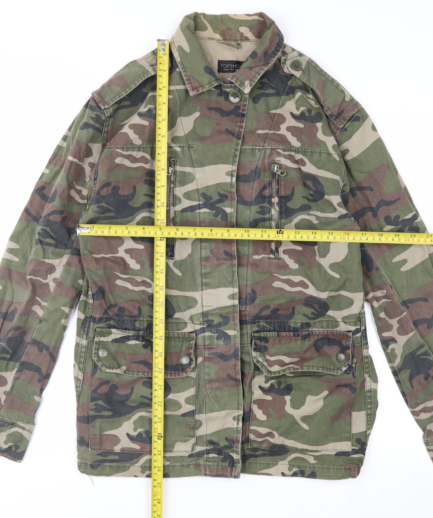 Topshop Women's Green Camouflage Military Jacket UK 8