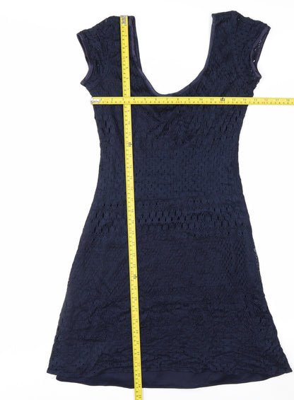 Mica Women’s Blue Lace Sheath Dress Size 8 Elegant Knee Length