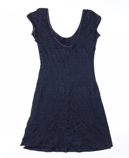 Mica Women’s Blue Lace Sheath Dress Size 8 Elegant Knee Length