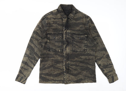 AllSaints Men's Green Camouflage Relaxed Fit Cotton Button-Up Shirt Small