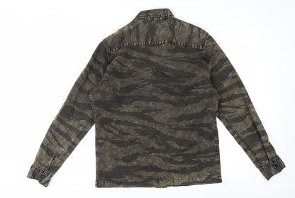AllSaints Men's Green Camouflage Relaxed Fit Cotton Button-Up Shirt Small
