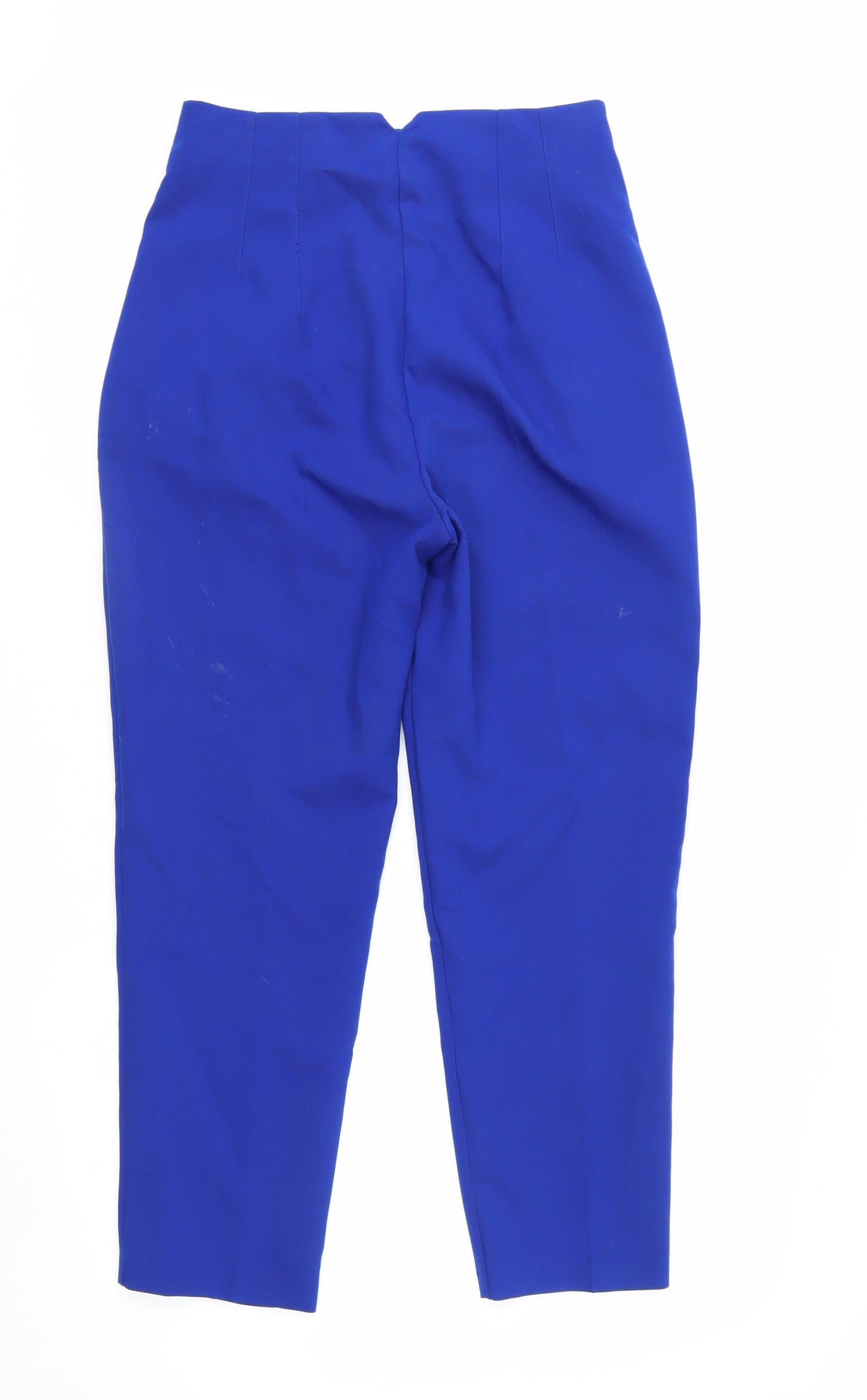 Zara Women Blue Cropped Tapered Trousers Size L Tailored Workwear