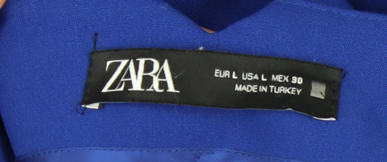 Zara Women Blue Cropped Tapered Trousers Size L Tailored Workwear