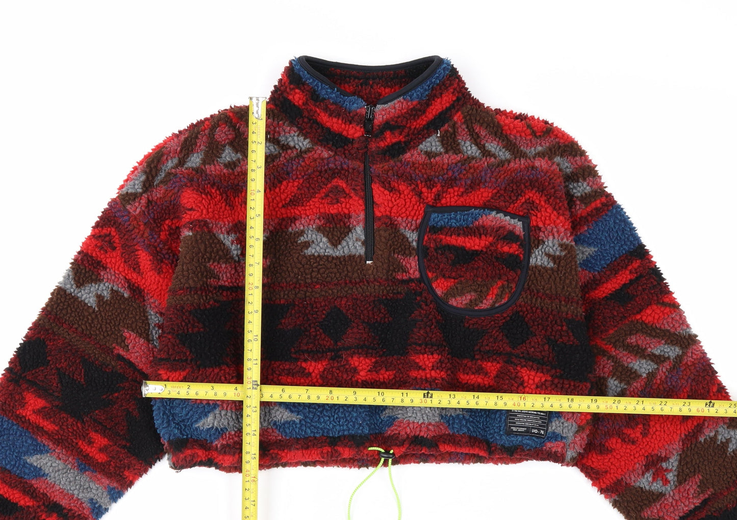 Urban Outfitters Women Red Aztec 1/4 Zip Fleece Pullover Sweatshirt M