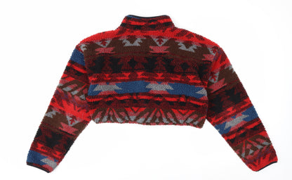 Urban Outfitters Women Red Aztec 1/4 Zip Fleece Pullover Sweatshirt M