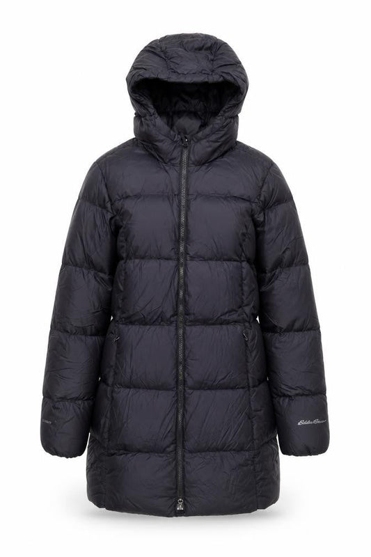 Eddie Bauer Women Black M Hooded Long Puffer Jacket Warm Winter Coat