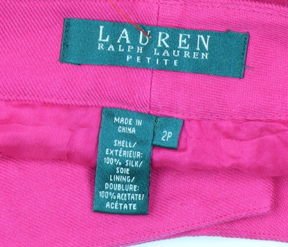 Ralph Lauren Petite Pink Silk Straight Leg Women's Trousers 2P