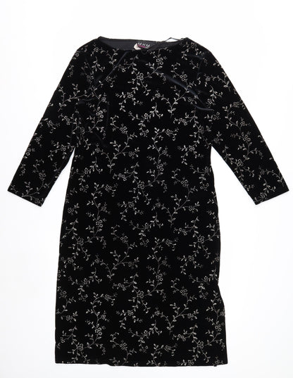Melissa Harper Women's Black Floral Velvet Sheath Dress M