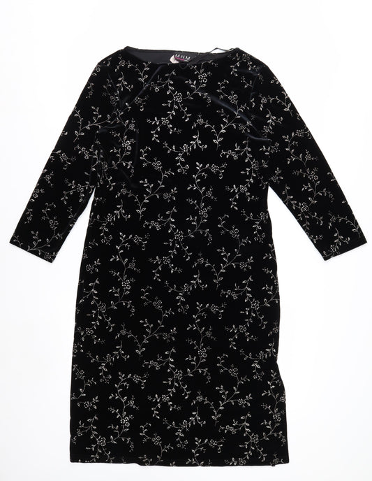 Melissa Harper Women's Black Floral Velvet Sheath Dress M