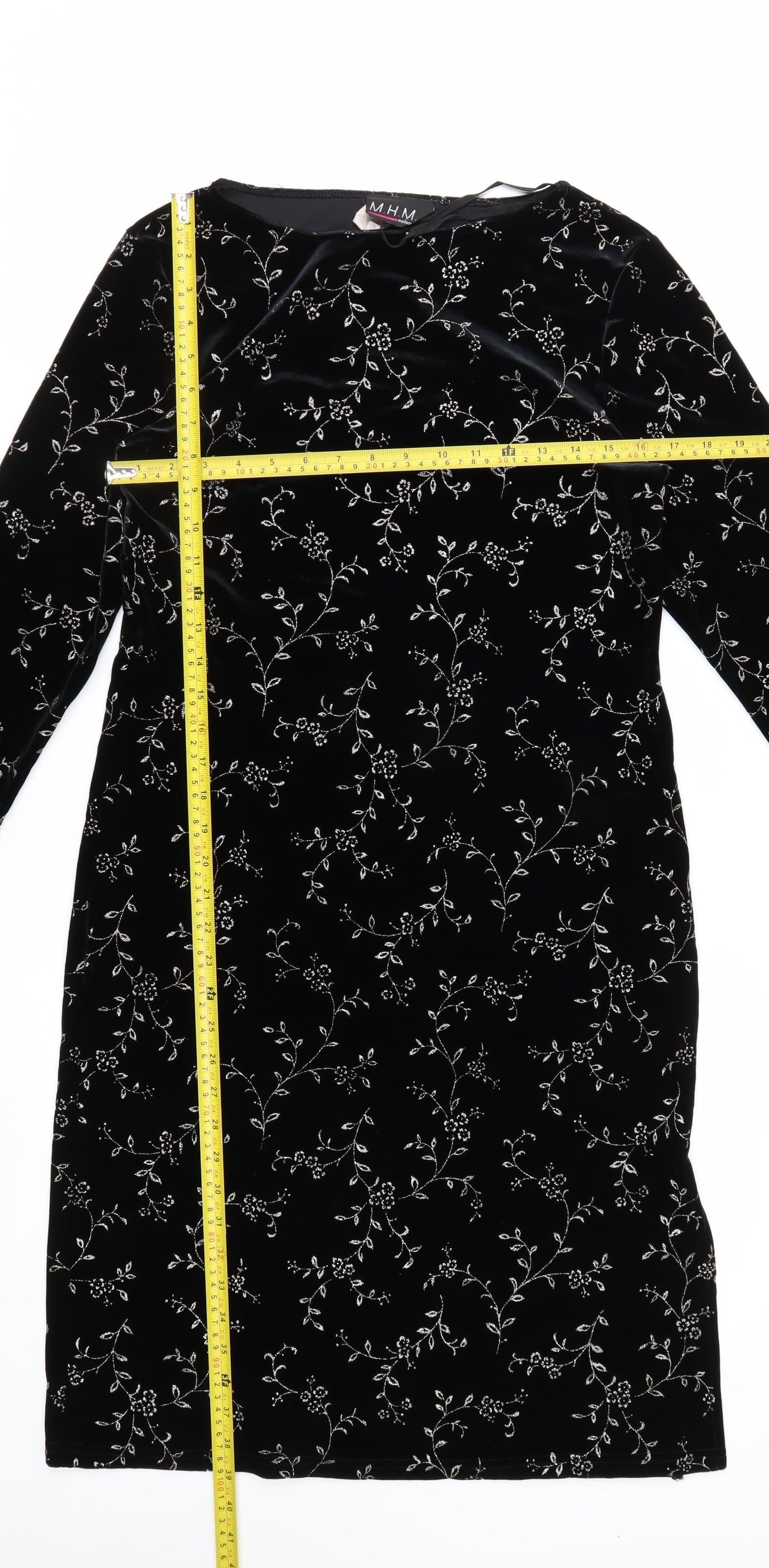 Melissa Harper Women's Black Floral Velvet Sheath Dress M