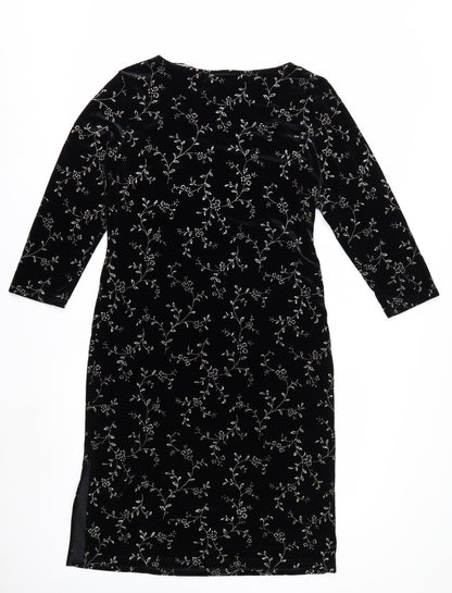 Melissa Harper Women's Black Floral Velvet Sheath Dress M