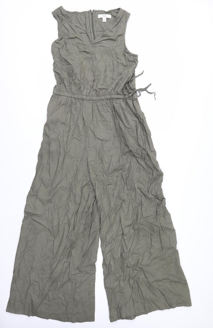 Marks and Spencer Women’s Green Linen Petite Wide-Leg Jumpsuit Size 10