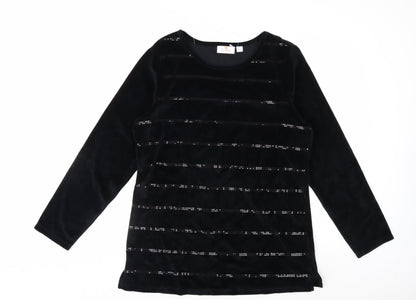 Quacker Factory Women's Black Sequin Velvet Long Sleeve Top Size M