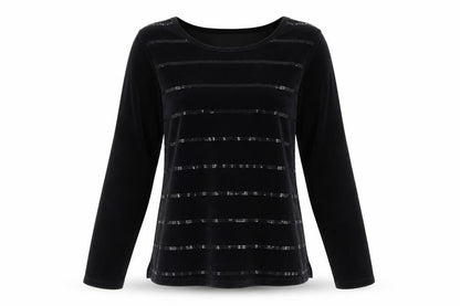 Quacker Factory Women's Black Sequin Velvet Long Sleeve Top Size M