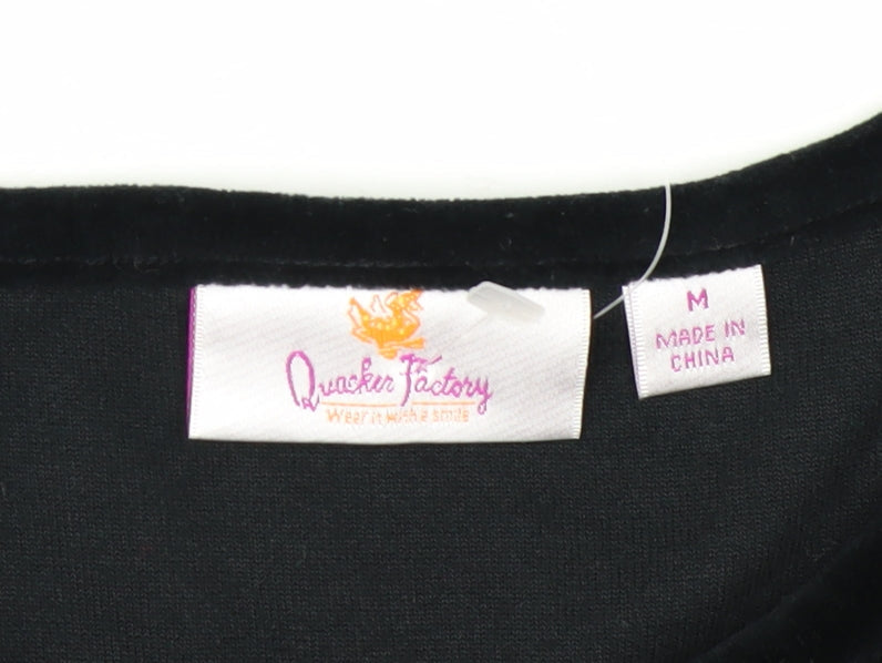 Quacker Factory Women's Black Sequin Velvet Long Sleeve Top Size M