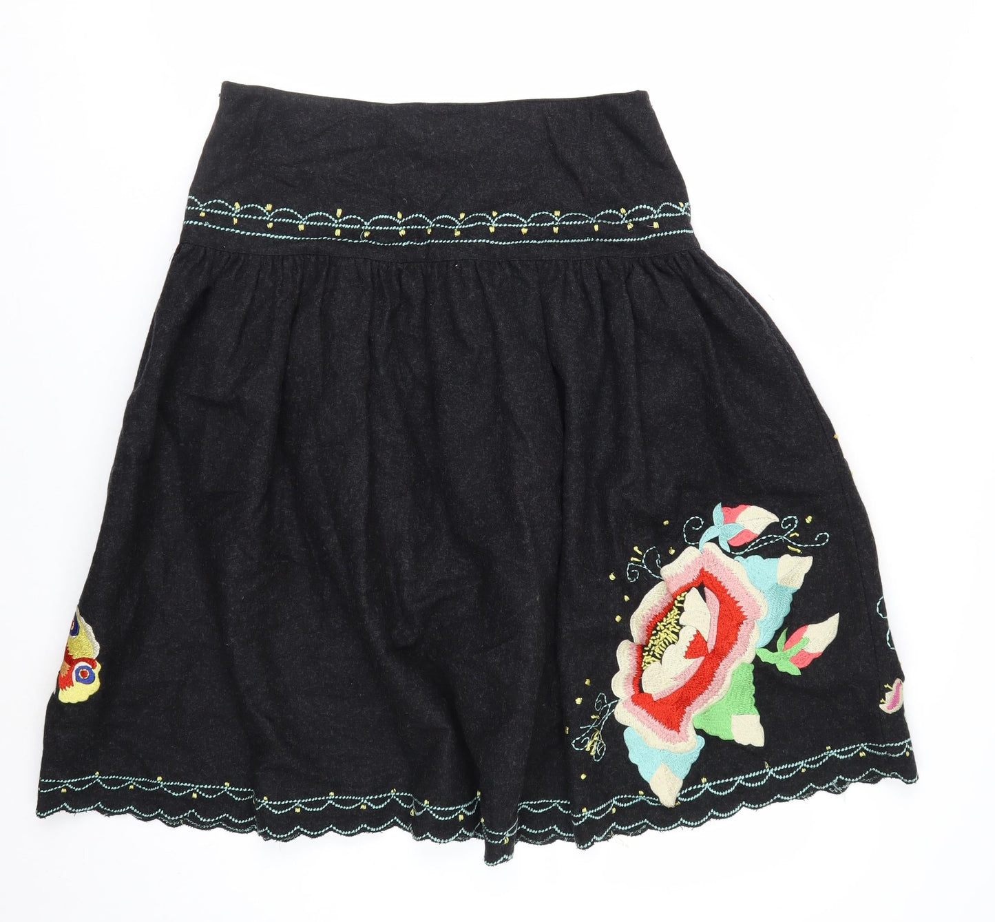 Whistles Women Black Floral Embroidered A-Line Skirt UK 10
