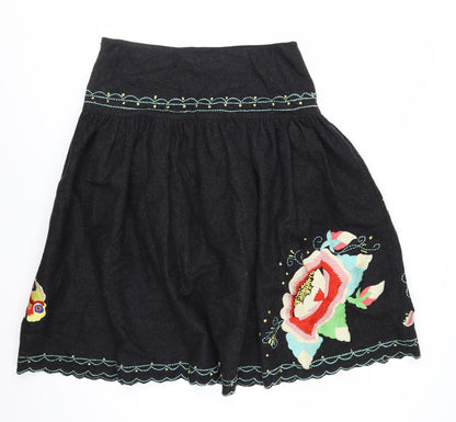 Whistles Women Black Floral Embroidered A-Line Skirt UK 10