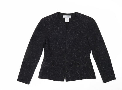 Jessica Howard Womens Black Textured Zip Blazer Size 12