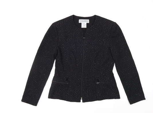 Jessica Howard Womens Black Textured Zip Blazer Size 12
