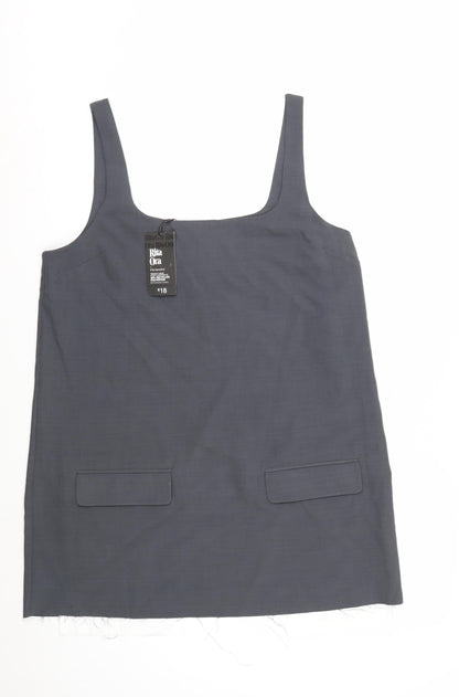 Primark Women Grey Size 18 Pinafore Dress with Pockets