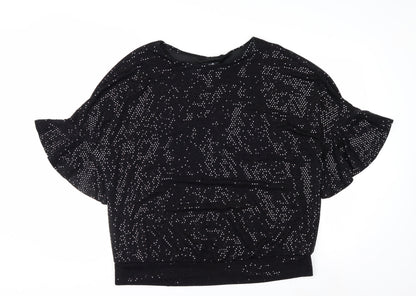 Wallis Womens Black Sequin Tunic Blouse Size L Party Top