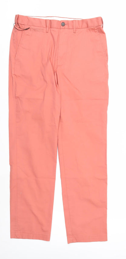 Marks and Spencer Men's Pink Chino Trousers 32W 31L Straight Fit