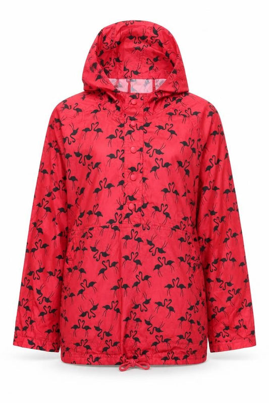 Next Women Red Flamingo Hooded Rain Coat Jacket M