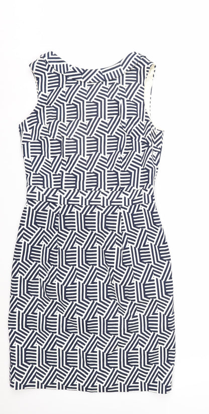Boden Women’s Blue White Geometric Sheath Dress Size 10 Sleeveless