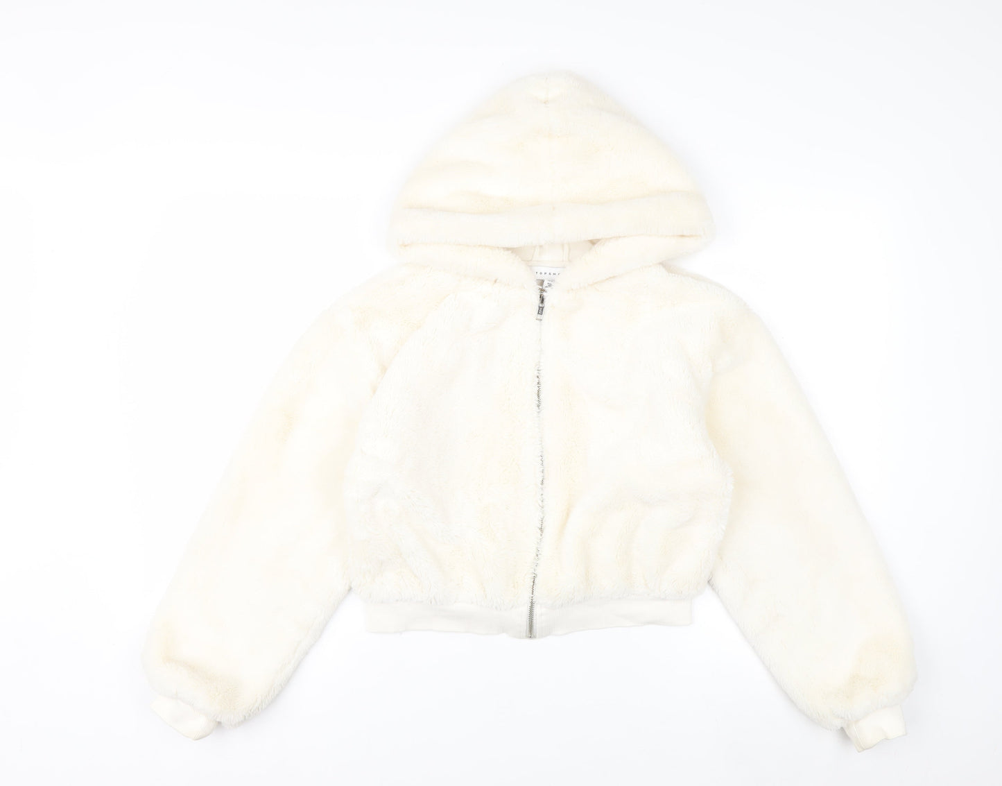 Topshop Women’s Ivory Faux Fur Hooded Bomber Jacket XS