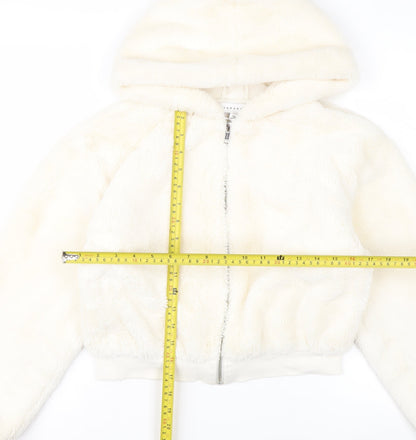 Topshop Women’s Ivory Faux Fur Hooded Bomber Jacket XS