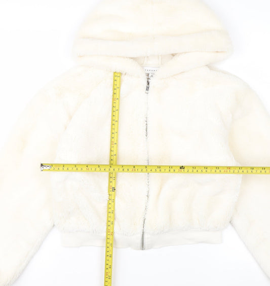 Topshop Women’s Ivory Faux Fur Hooded Bomber Jacket XS