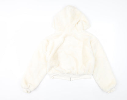 Topshop Women’s Ivory Faux Fur Hooded Bomber Jacket XS