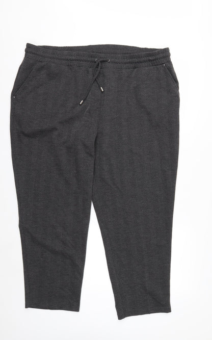 Bonmarché Womens Grey Herringbone Straight Leg Trousers Size 22
