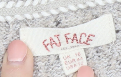 Fat Face Women’s Beige Knit Crew Neck Jumper UK 16 Cotton Blend