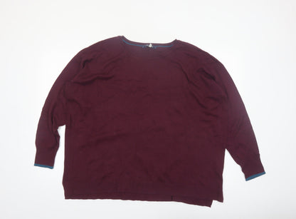 Joules Women Burgundy Knit Pullover Jumper UK 18 Acrylic Cotton Blend