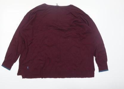 Joules Women Burgundy Knit Pullover Jumper UK 18 Acrylic Cotton Blend